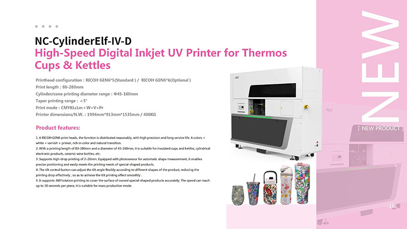 štampac na valjkastim (cilindričnim) i konusnim predmetima, kao što su termos šolje, bokali, flaše i tegle.